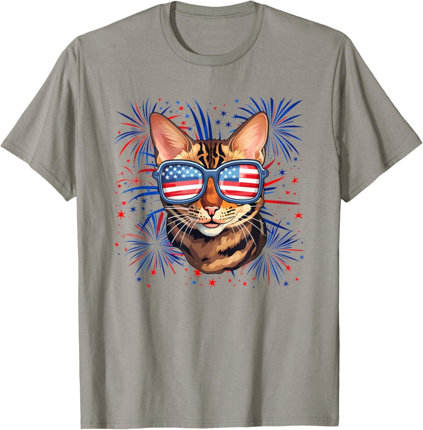 American 4th of July Bengal Cat Kids Men T-Shirt - T-Shirt | Sand