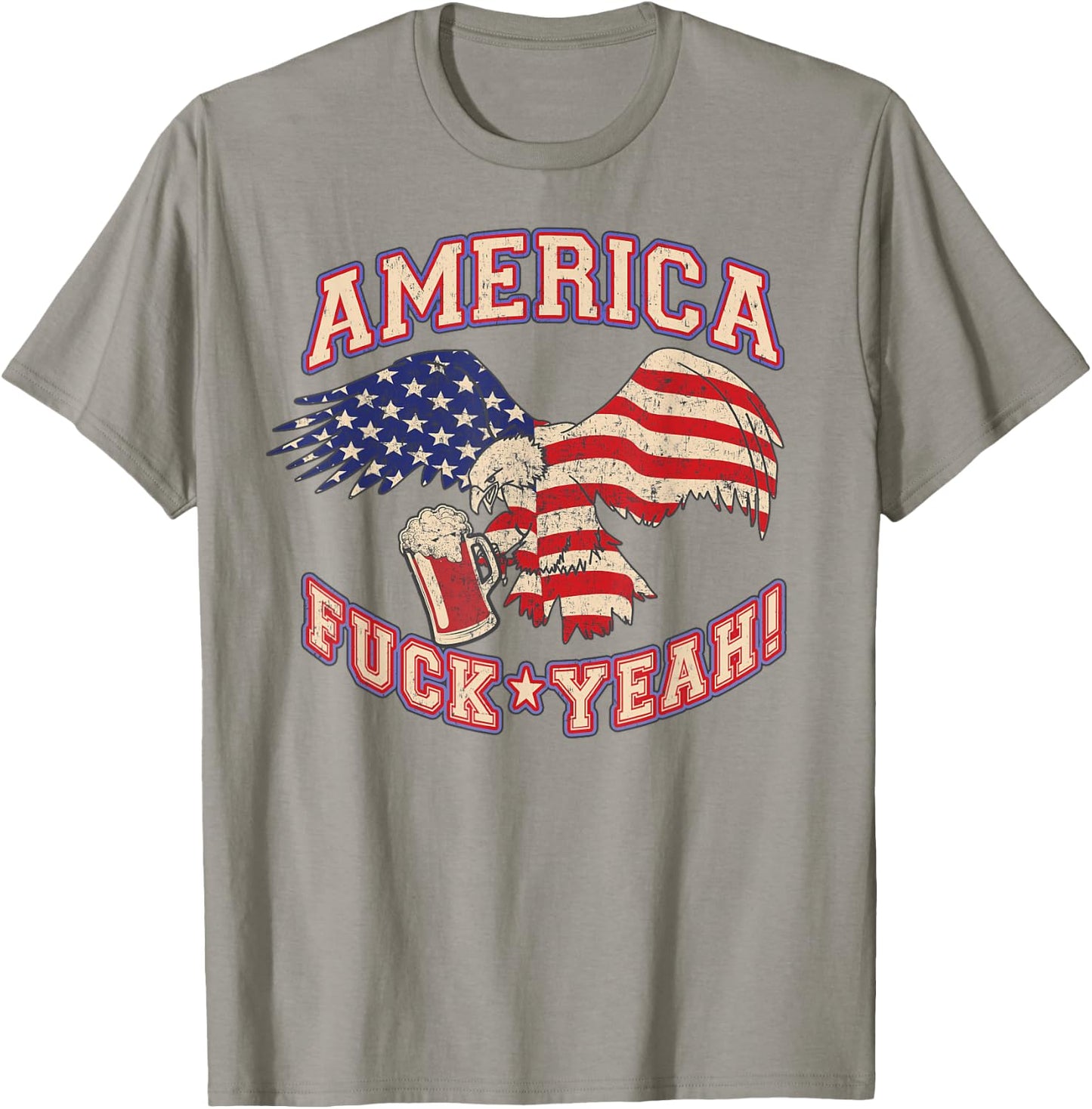 America Fuck Yeah Bald Eagle Beer 4th of July Vintage T-Shirt - T-Shirt | Sand