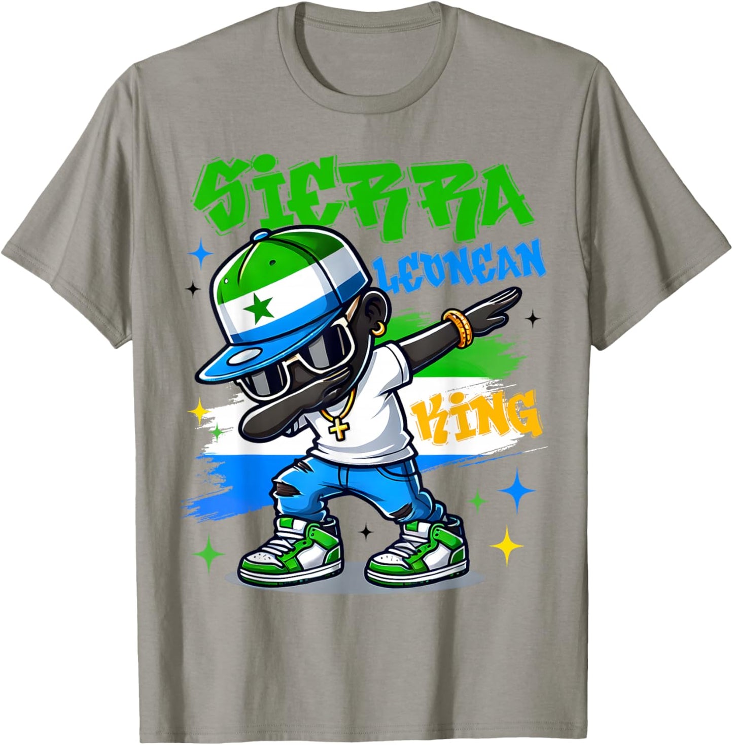 Sierra Leonean King dabbing Sierra Leone Flag Pride for Kids T-Shirt - T-Shirt | Sand