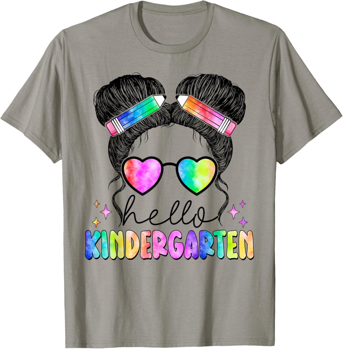Hello Kindergarten Messy Hair Bun Girl Back To School Gift T-Shirt - T-Shirt | Sand