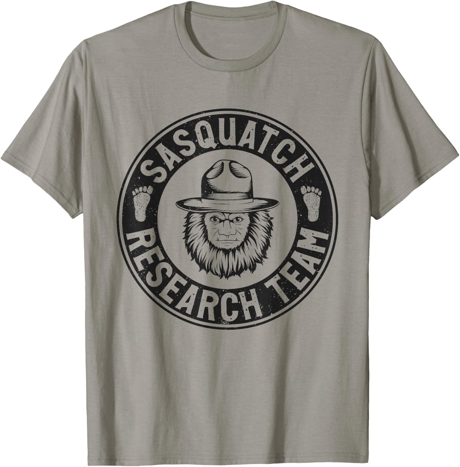 Bigfoot Believer Co Women's Grey Classic Fit Retro Bigfoot Sasquatch Research Team T-Shirt - T-Shirt | Sand