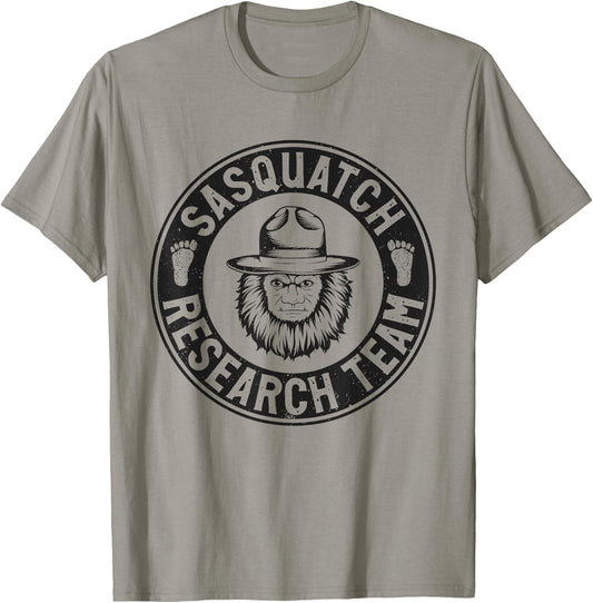 Bigfoot Believer Co Women's Grey Classic Fit Retro Bigfoot Sasquatch Research Team T-Shirt - T-Shirt | Sand