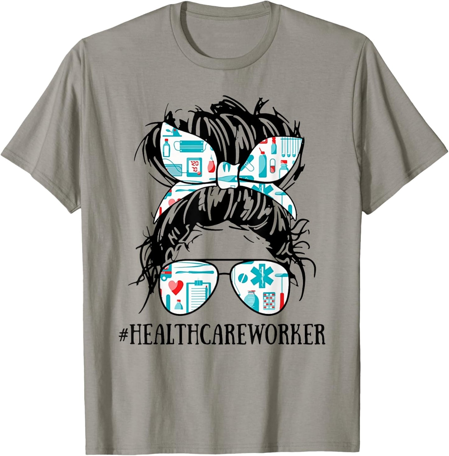 Messy Hair Woman Bun Healthcare Worker - Nurse Life T-Shirt - T-Shirt | Sand