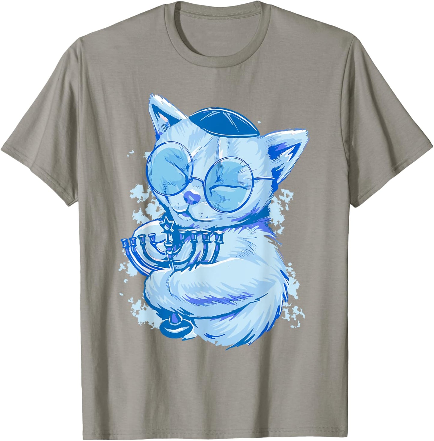 Funny Hanukkah Cat Jewish Chanukah Cat Menorah Adults Kids T-Shirt - T-Shirt | Sand
