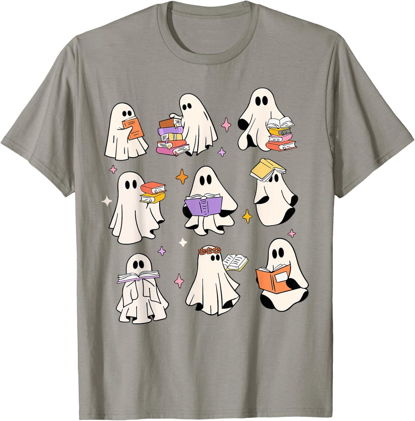 Vintage Halloween Reading Ghost Autumn Shirt Fall Spooky T-Shirt - T-Shirt | Sand