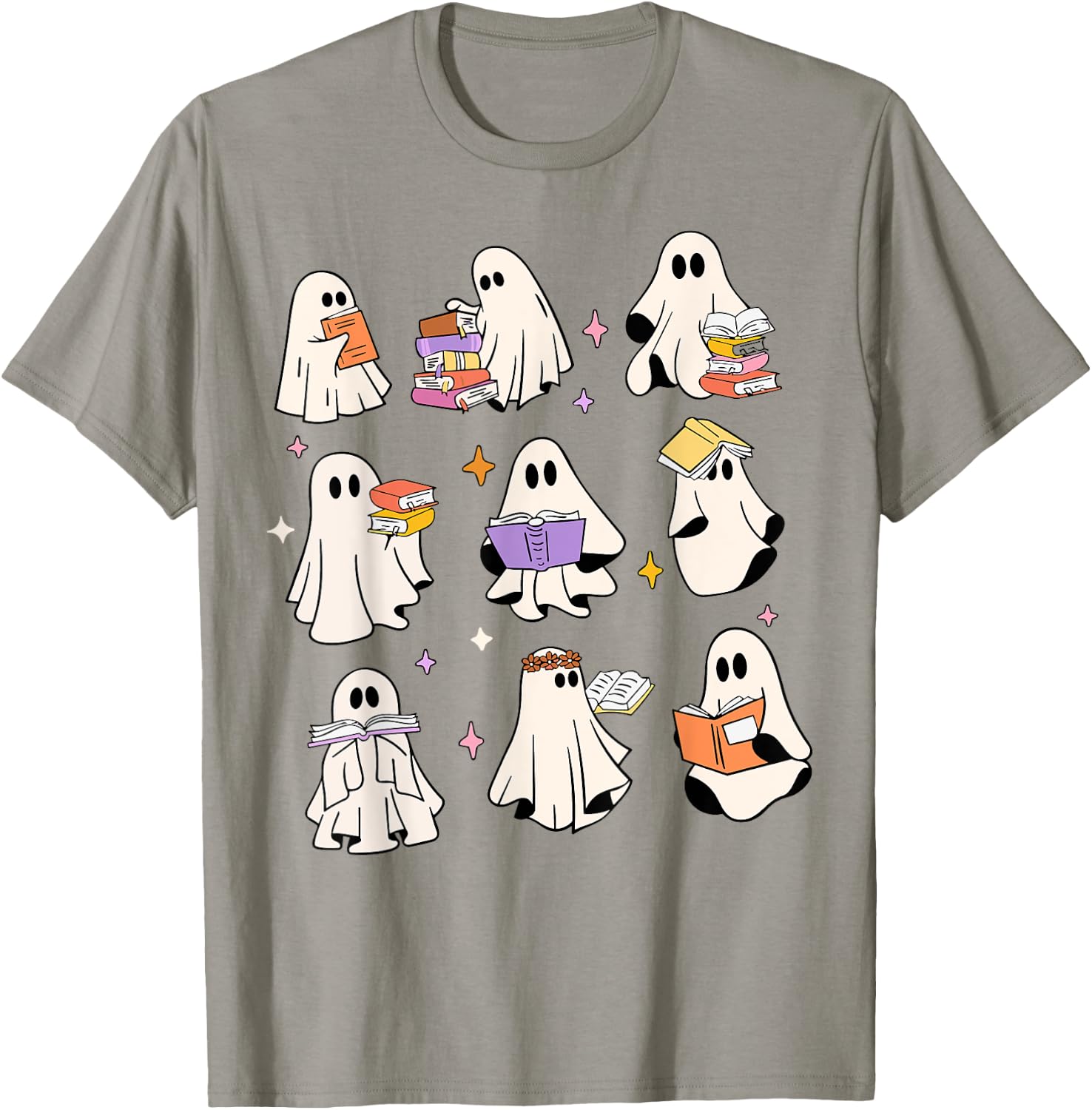 Vintage Halloween Reading Ghost Autumn Shirt Fall Spooky T-Shirt - T-Shirt | Sand