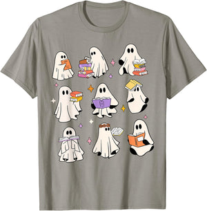 Vintage Halloween Reading Ghost Autumn Shirt Fall Spooky T-Shirt - T-Shirt | Sand