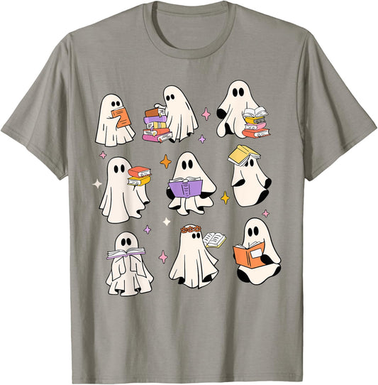Vintage Halloween Reading Ghost Autumn Shirt Fall Spooky T-Shirt - T-Shirt | Sand