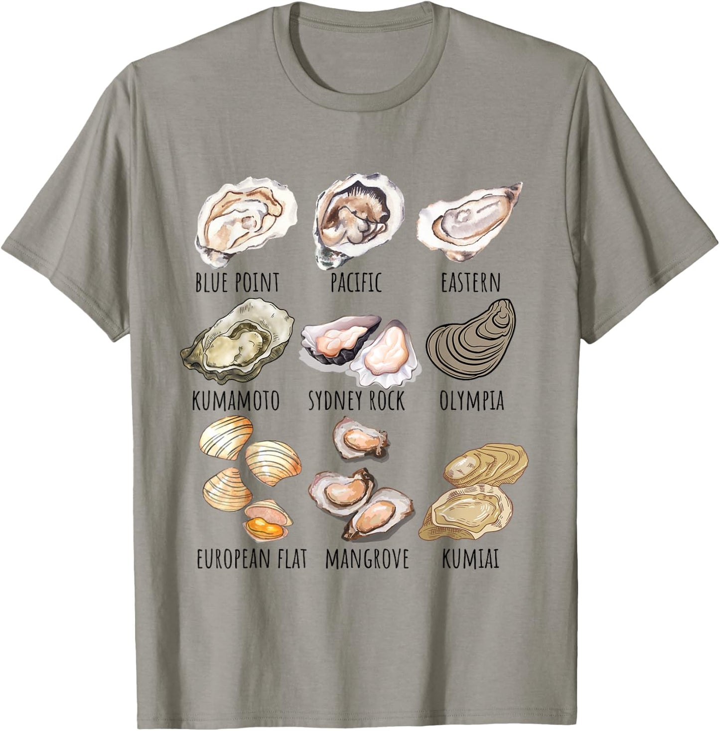 Different Type of Oysters Breed Collection,Cute Oyster Lover T-Shirt - T-Shirt | Sand