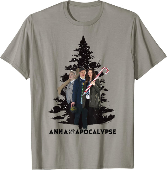 Anna and the Apocalypse Group Shot Zombie Christmas Tree T-Shirt - T-Shirt | Sand