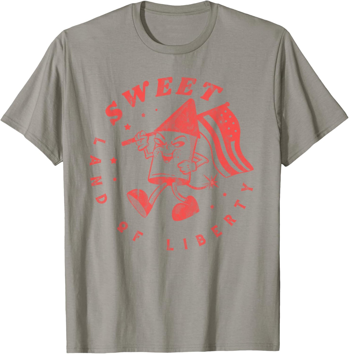 Fourth of July Sweet Land of Liberty Vintage Fireworks USA T-Shirt - T-Shirt | Sand