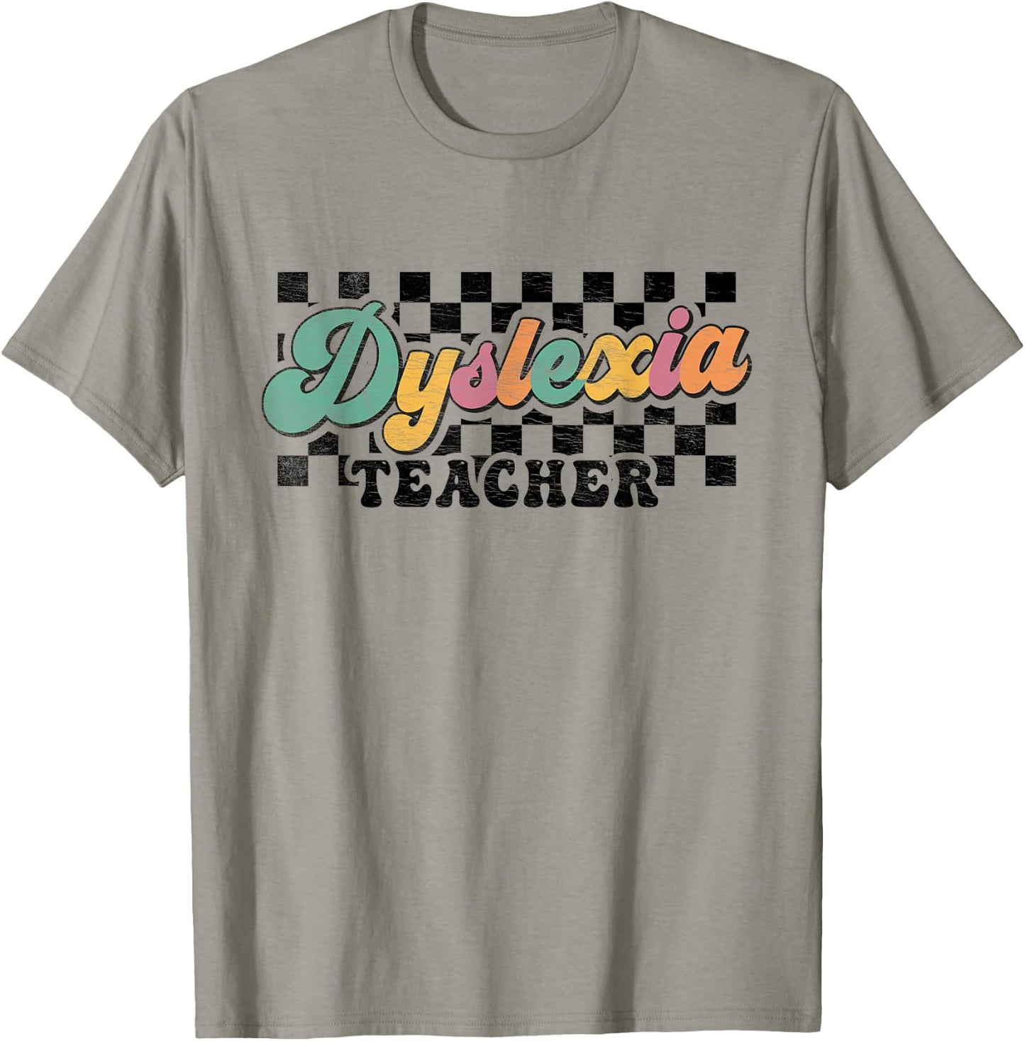 Retro Checkered Dyslexia Teacher Squad SPED Therapist Mental T-Shirt - T-Shirt | Sand
