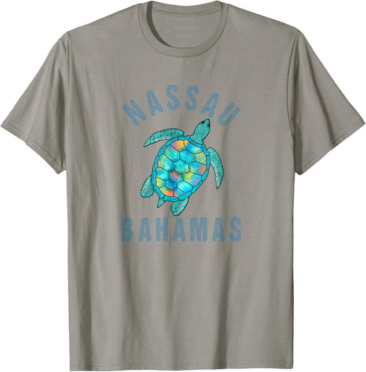 Nassau, Bahamas Beach Design / Sea Turtle Illustration Gift T-Shirt - T-Shirt | Sand