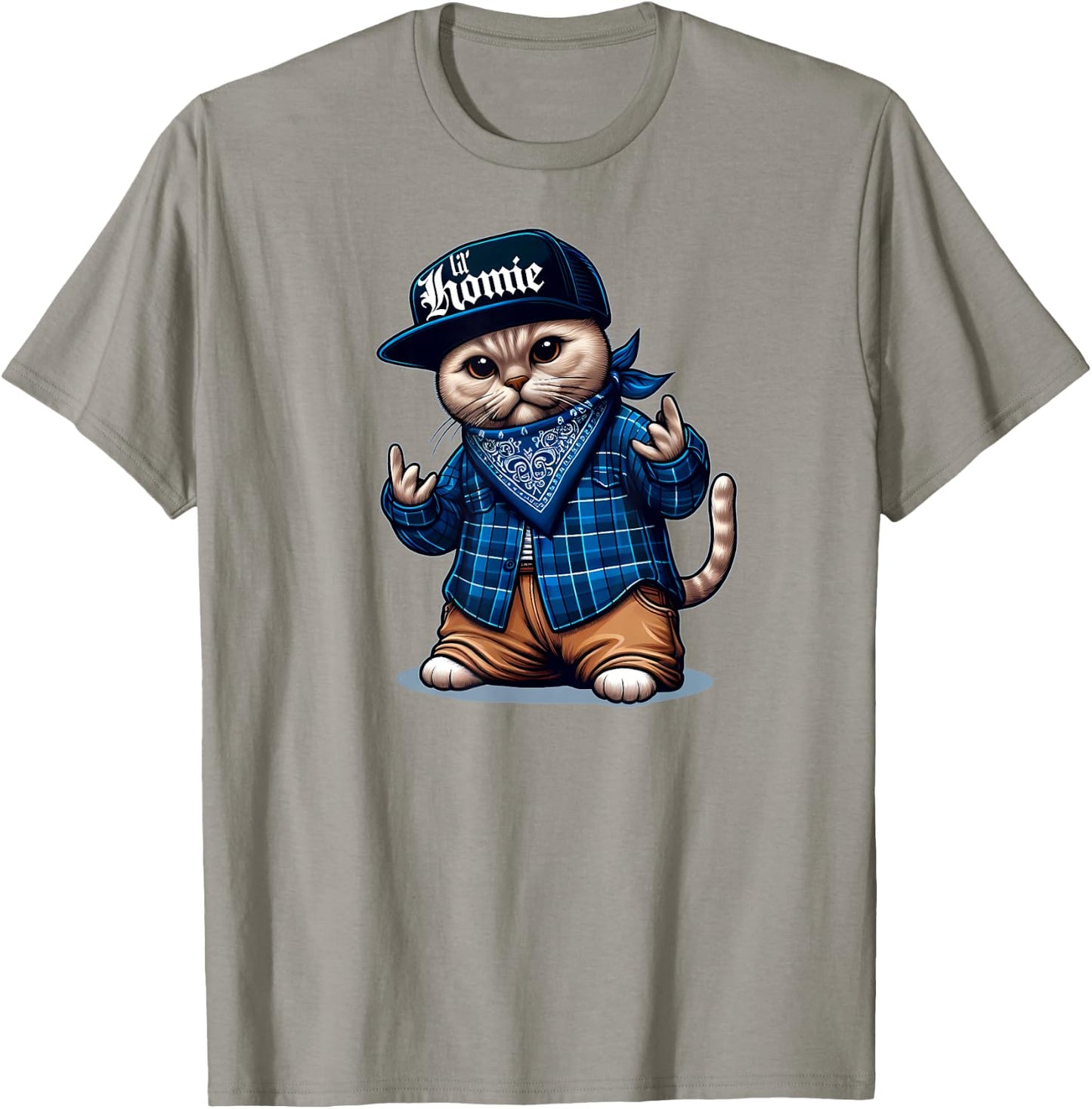 LIL HOMIE Cute Cholo Cat Chicano Art West Coast Hip Hop T-Shirt - T-Shirt | Sand