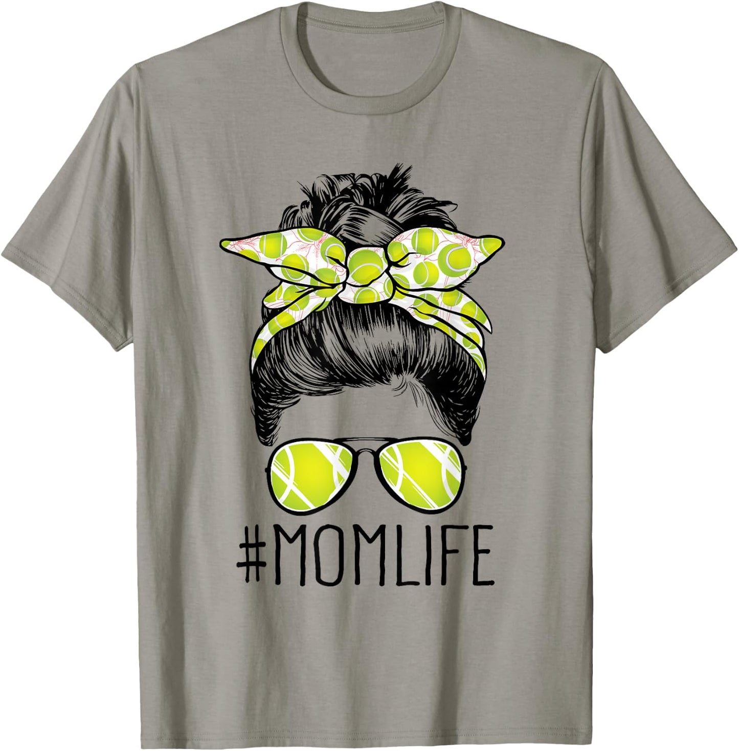 Mom Life Tennis Mom Mothers Day 2021 Messy Bun Funny T-Shirt - T-Shirt | Sand