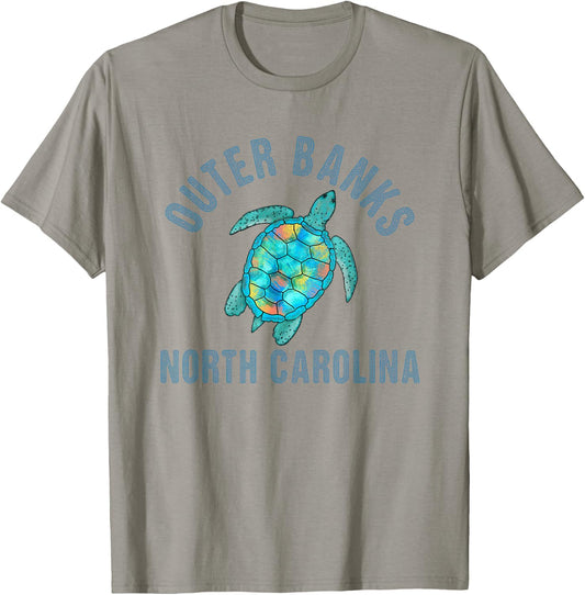 Outer Banks, NC Beach Design/Sea Turtle Illustration Gift T-Shirt - T-Shirt | Sand