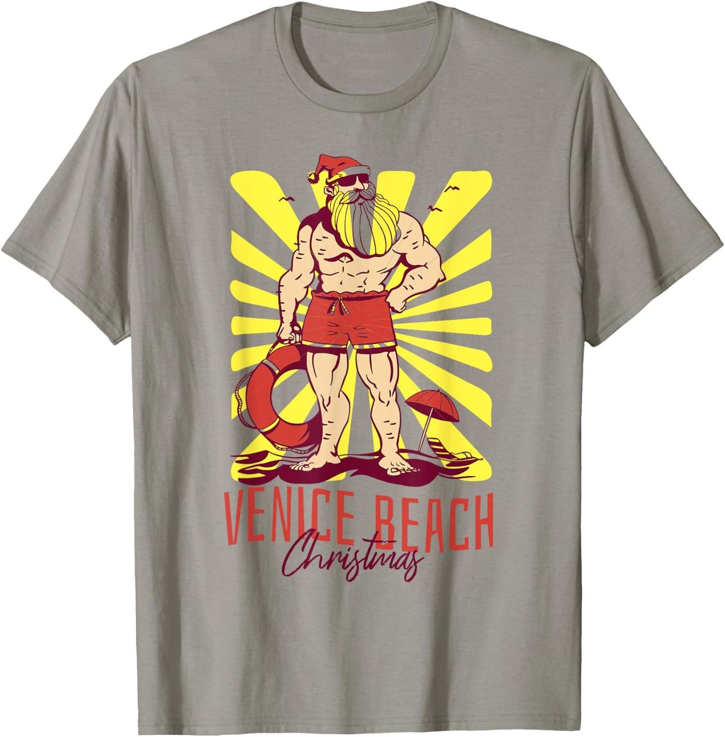 Venice Beach Christmas Buff Santa Lifeguard T-Shirt - T-Shirt | Sand