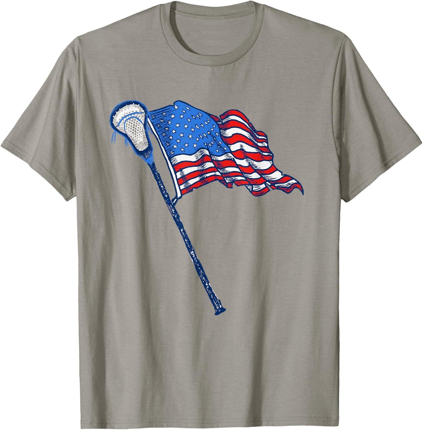 Retro USA American Flag Lacrosse Stick 80's Style T-Shirt - T-Shirt | Sand