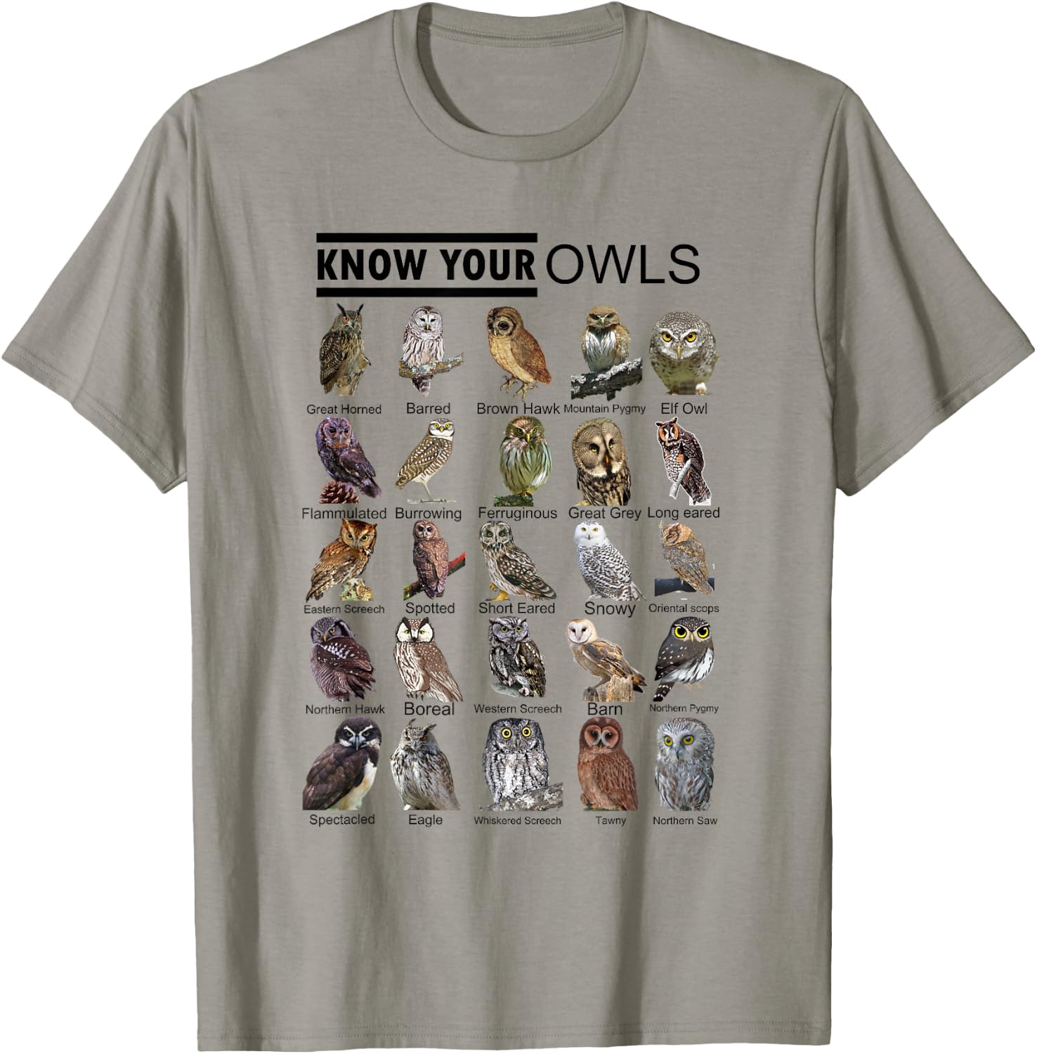 Know Your Owls All Type of Owl Spirit Animal For Owl Lovers T-Shirt - T-Shirt | Sand