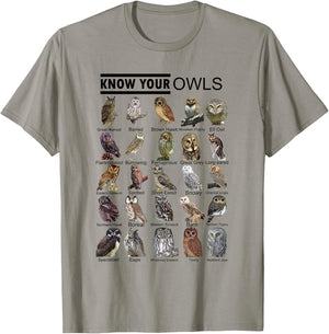 Know Your Owls All Type of Owl Spirit Animal For Owl Lovers T-Shirt - T-Shirt | Sand