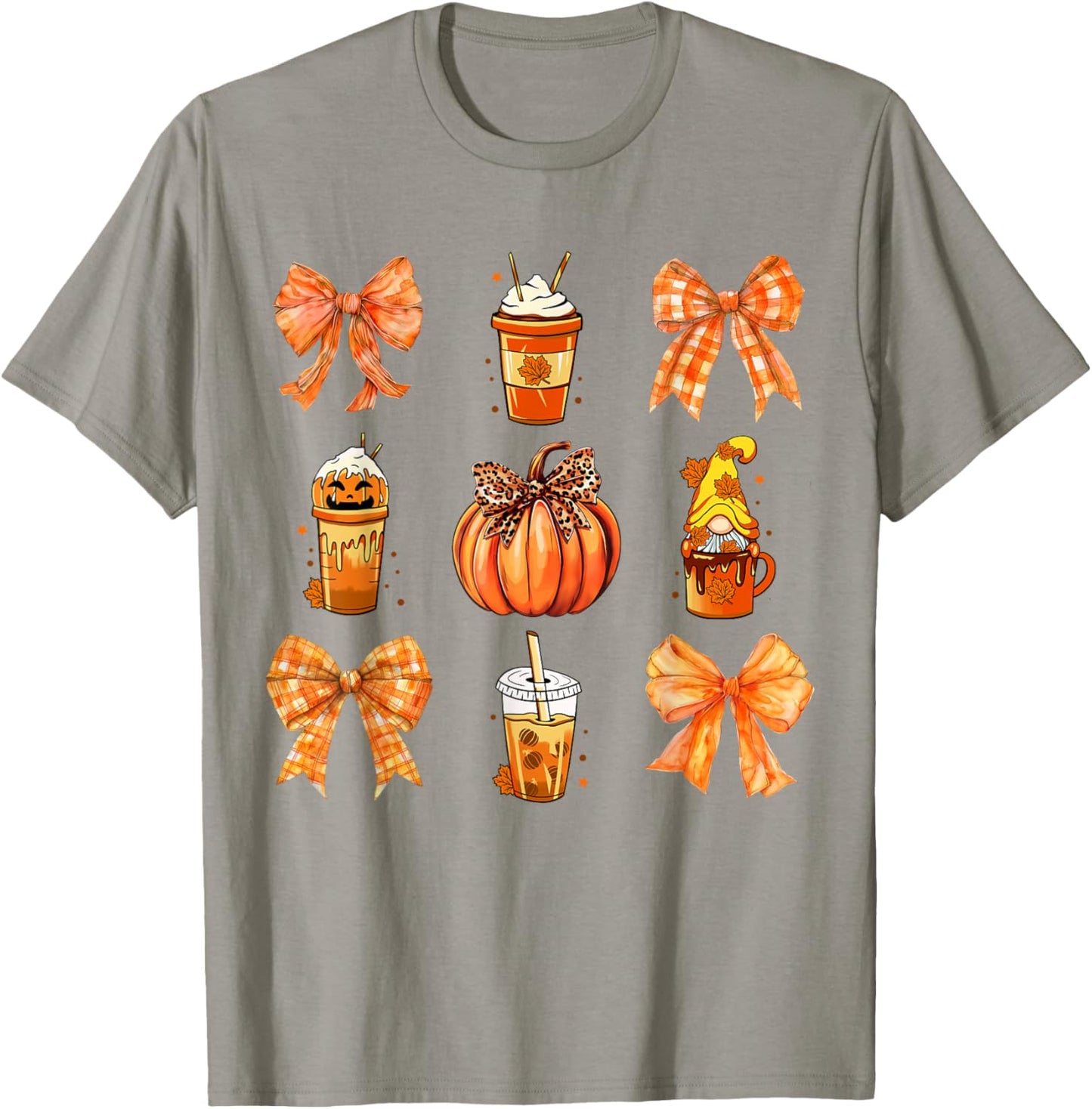 Fall Coffee Pumpkin Spice Latte Iced Bow Autumn Coffee T-Shirt - T-Shirt | Sand