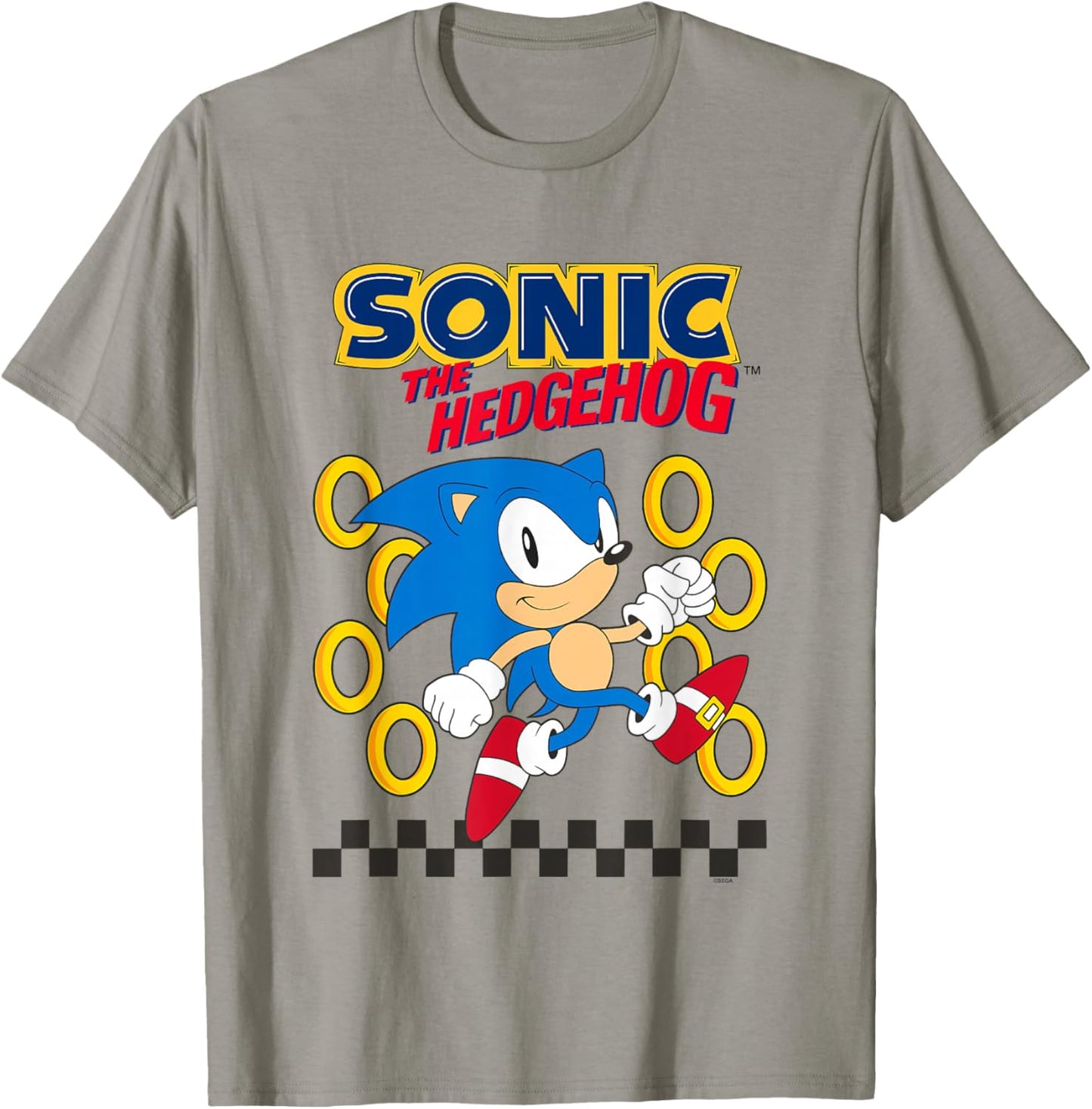 Sonic The Hedgehog Running By Golden Rings Retro Shot T-Shirt - T-Shirt | Sand