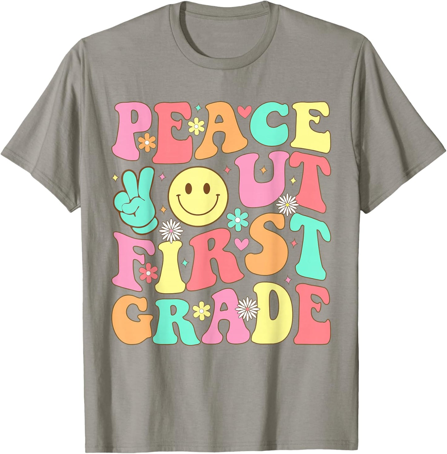 Peace Out First Grade Groovy 1st Grade Last Day of School T-Shirt - T-Shirt | Sand