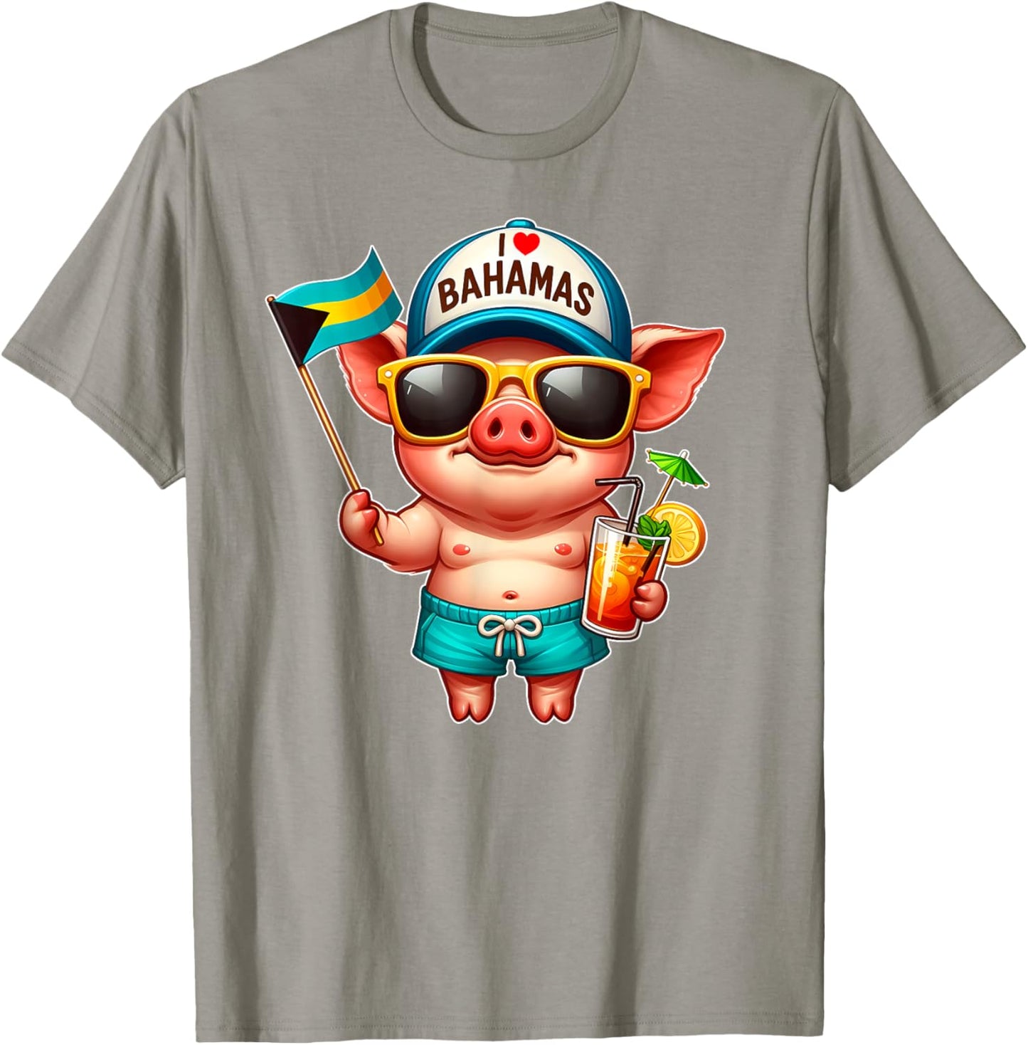 I LOVE BAHAMAS Swimming Pig Souvenir Bahamas flag Nassau T-Shirt - T-Shirt | Sand