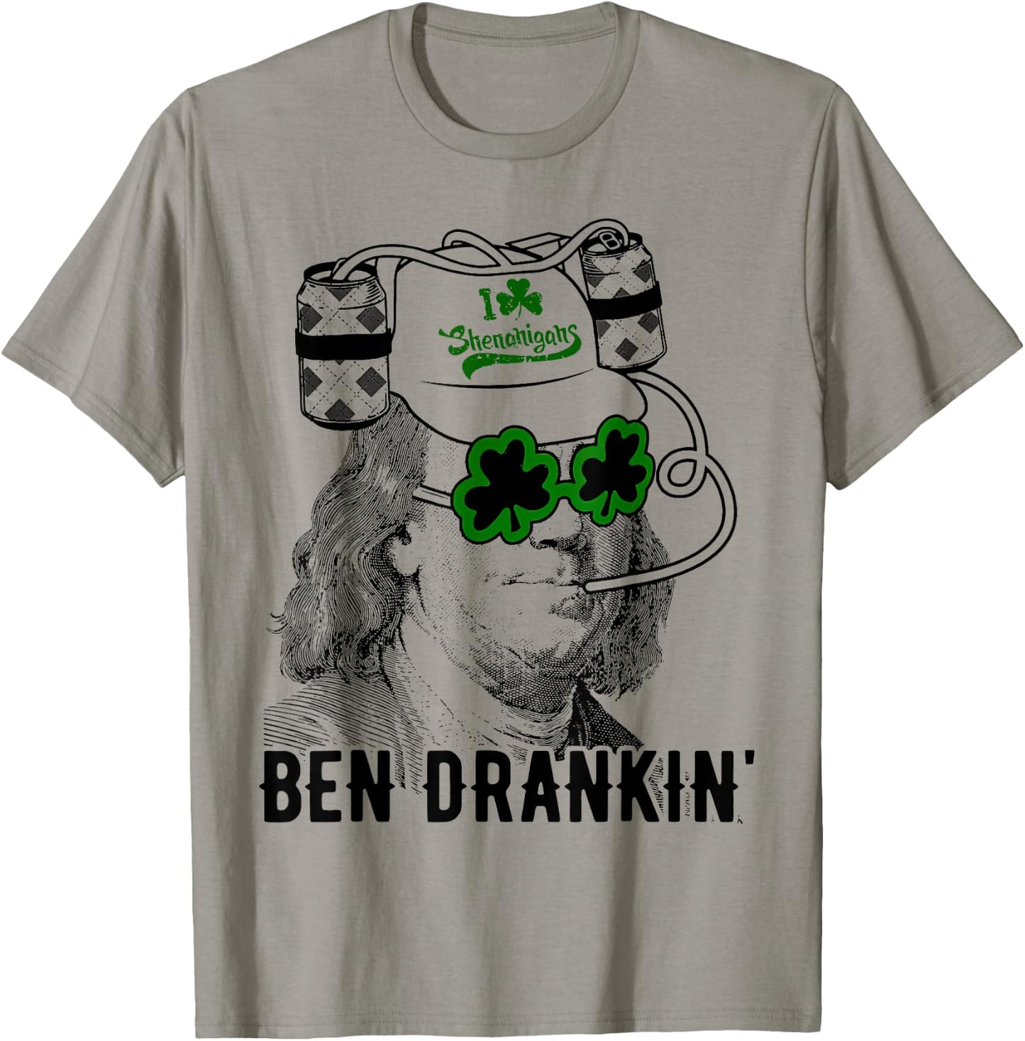 St Patrick Day Ben Drankin' I Love Shenanigans Design T-Shirt - T-Shirt | Sand