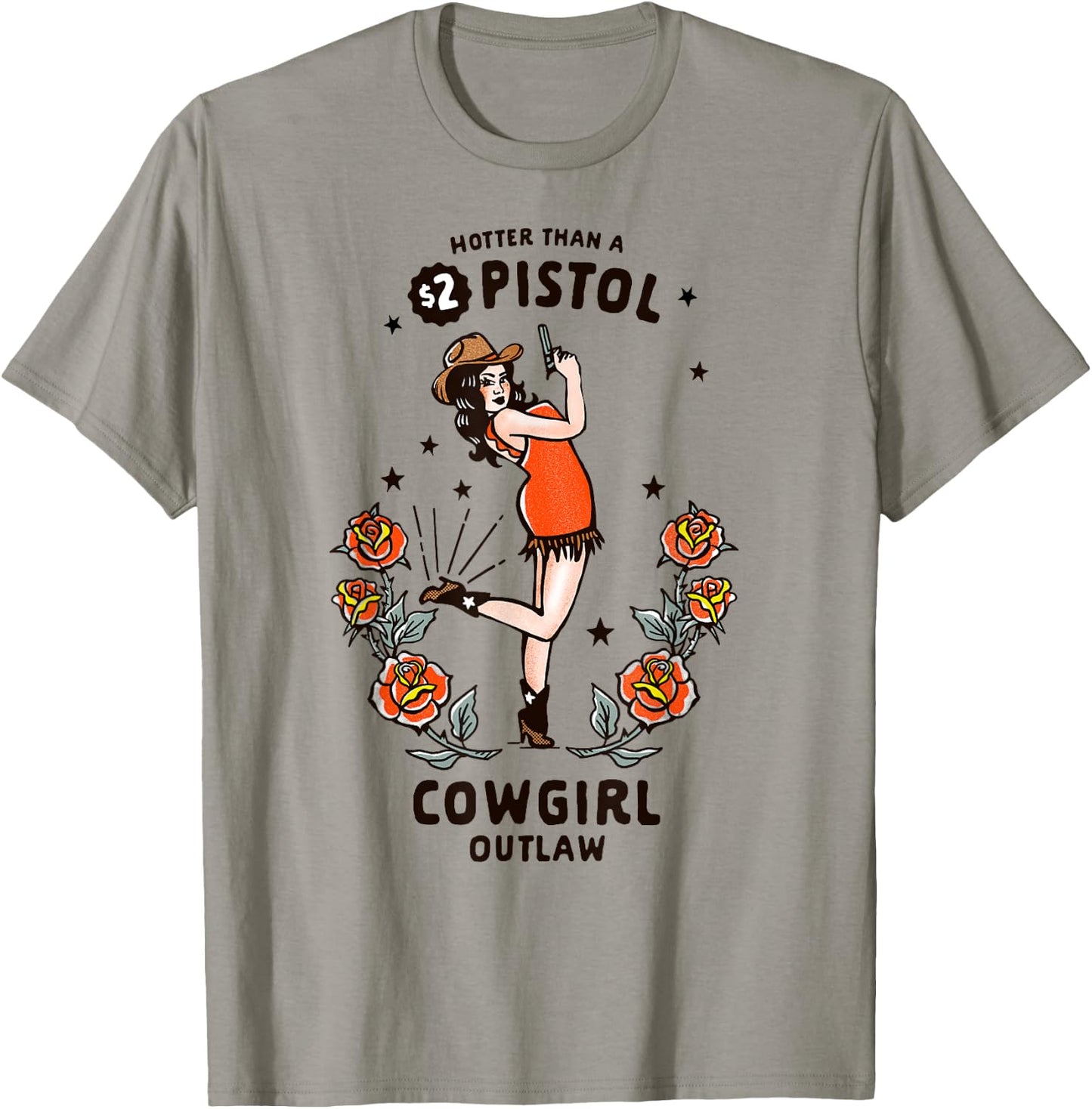 Women's Western Boho Retro Outlaw Cowgirl Pinup T-Shirt - T-Shirt | Sand
