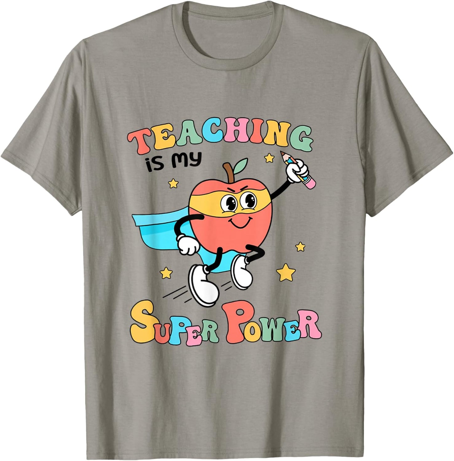 Retro Teaching Is My Superpower Apple Teacher Appreciation T-Shirt - T-Shirt | Sand