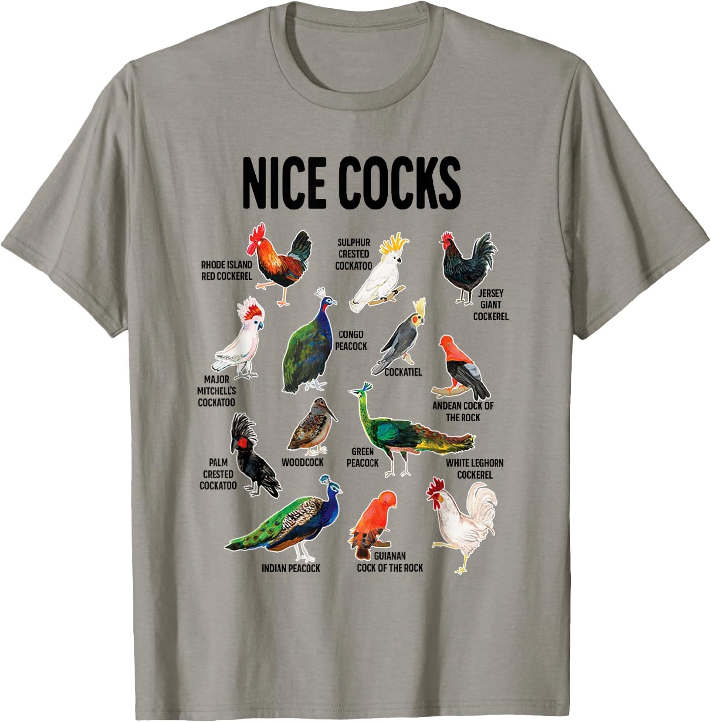 Nice Cocks Pun Adult Joke Funny Bird Lover Birdwatcher T-Shirt - T-Shirt | Sand