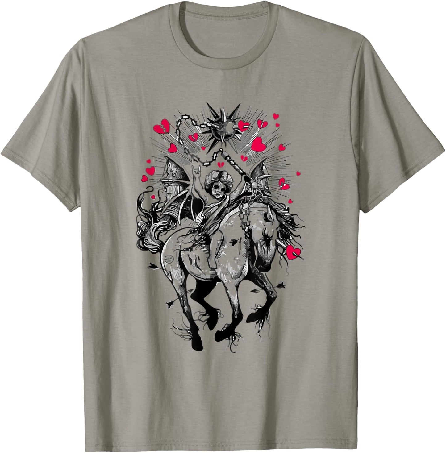 Fallen Angel on Demon Horse Aesthetic Horror Occult T-Shirt - T-Shirt | Sand