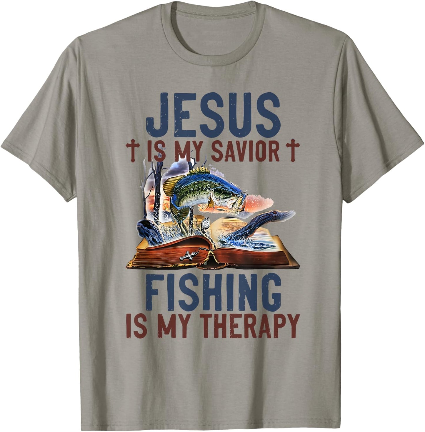 Jesus is my savior fishing is my therapy T-Shirt - T-Shirt | Sand