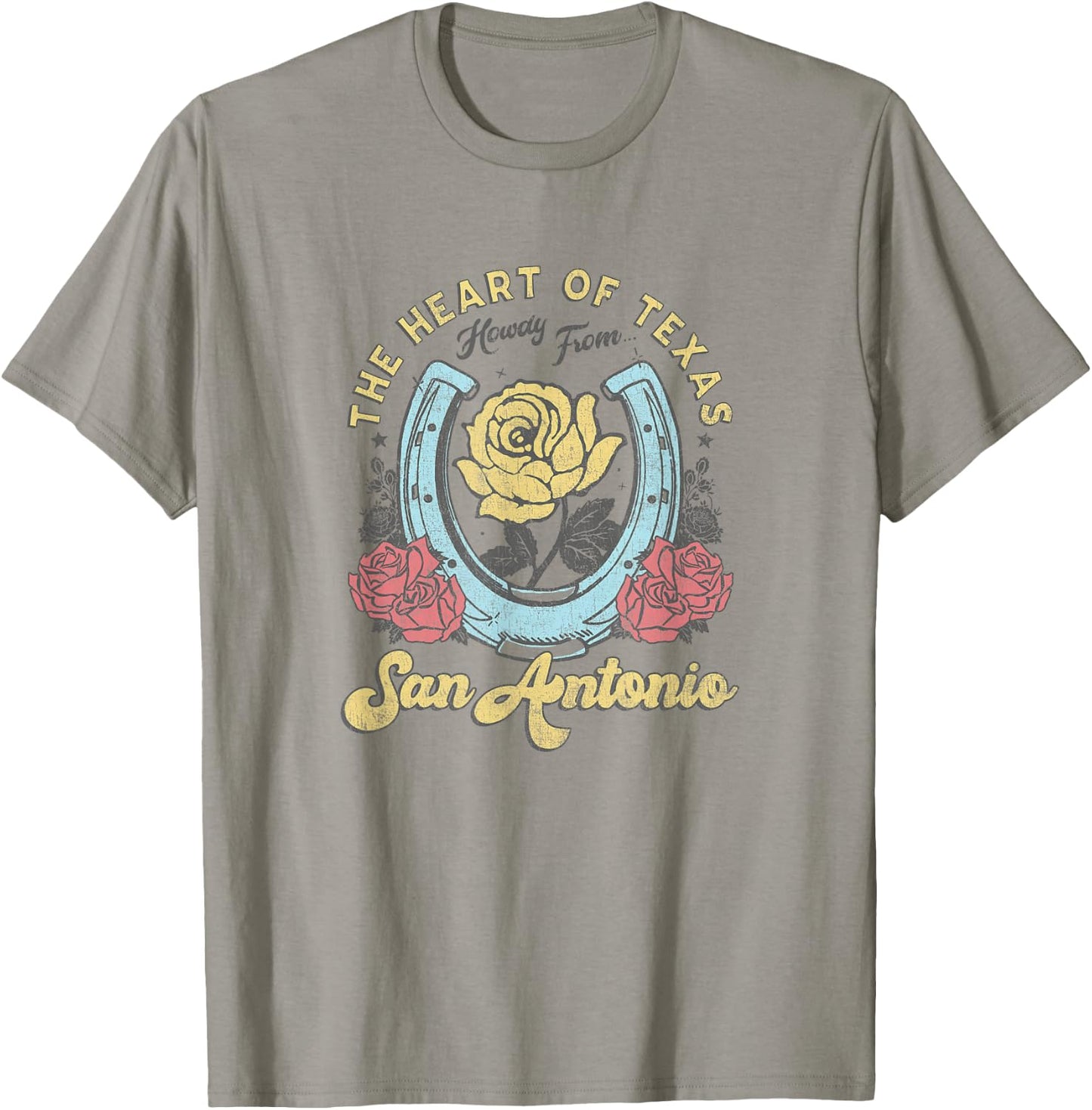 The Heart of Texas San Antonio Roses Horseshoe T-Shirt - T-Shirt | Sand