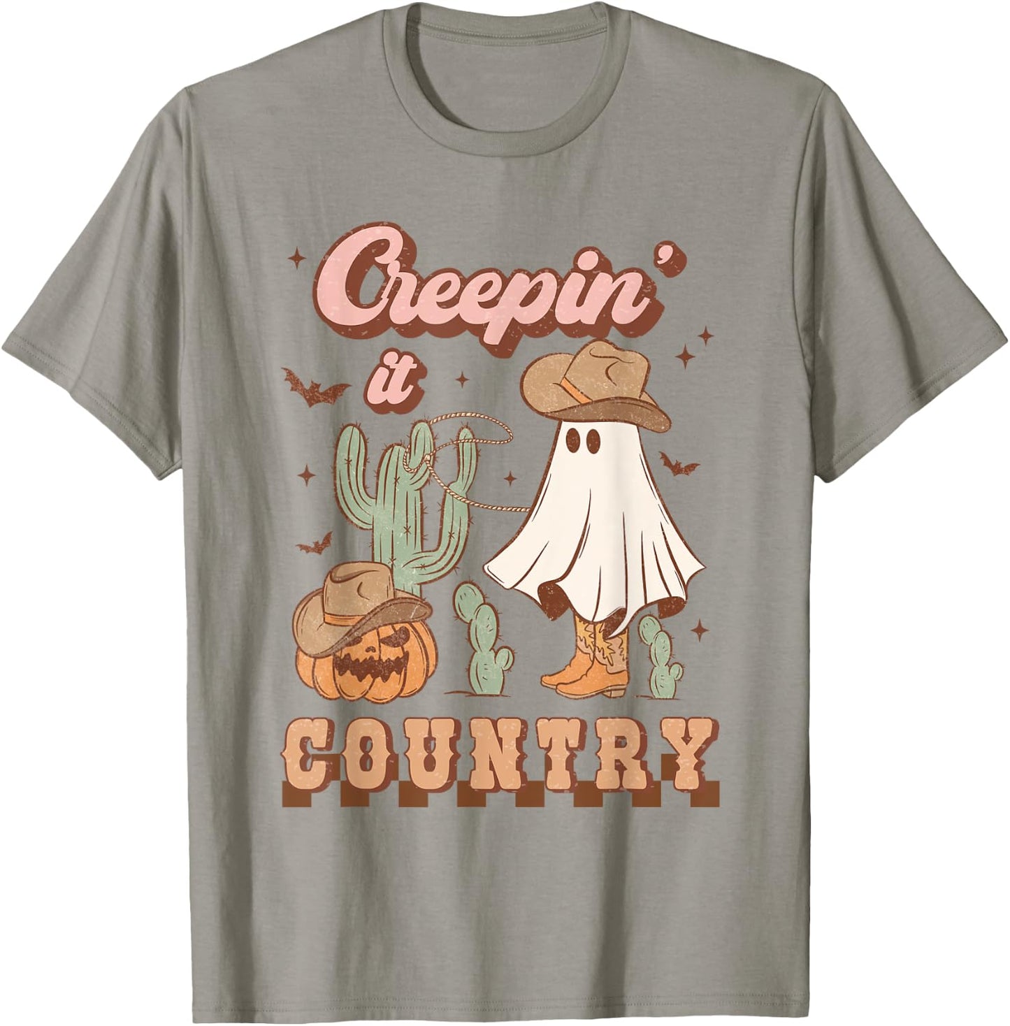Retro Halloween Cowgirl Ghost Western Creepin' It Country T-Shirt - T-Shirt | Sand