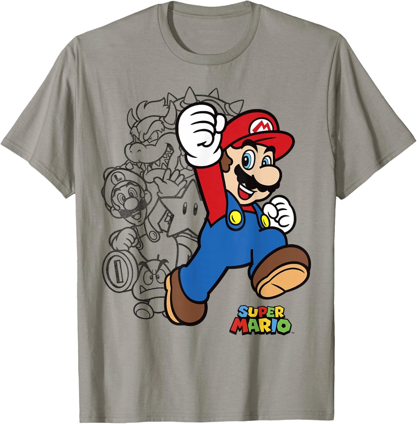 Super Mario Group Shot Bowser Outline T-Shirt - T-Shirt | Sand