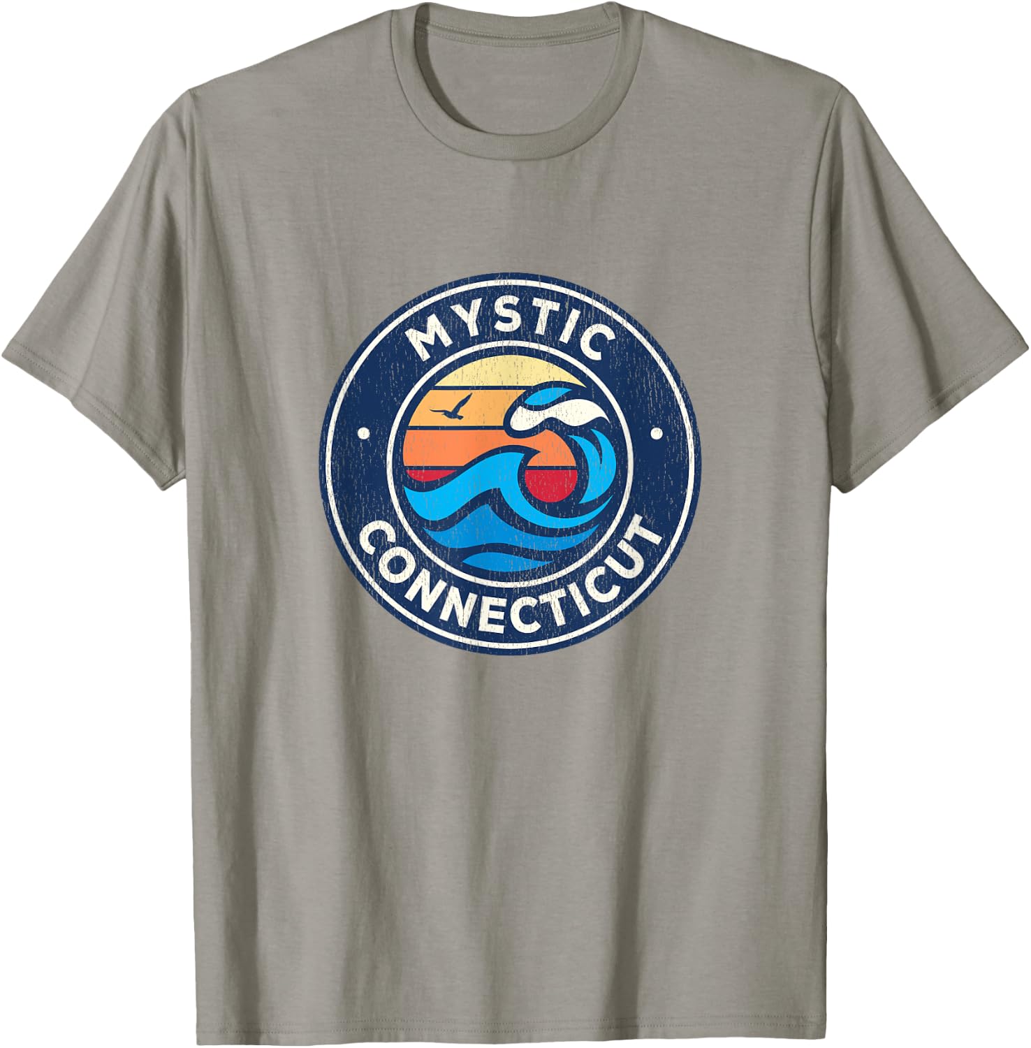 Mystic Connecticut CT Vintage Nautical Waves Design T-Shirt - T-Shirt | Sand