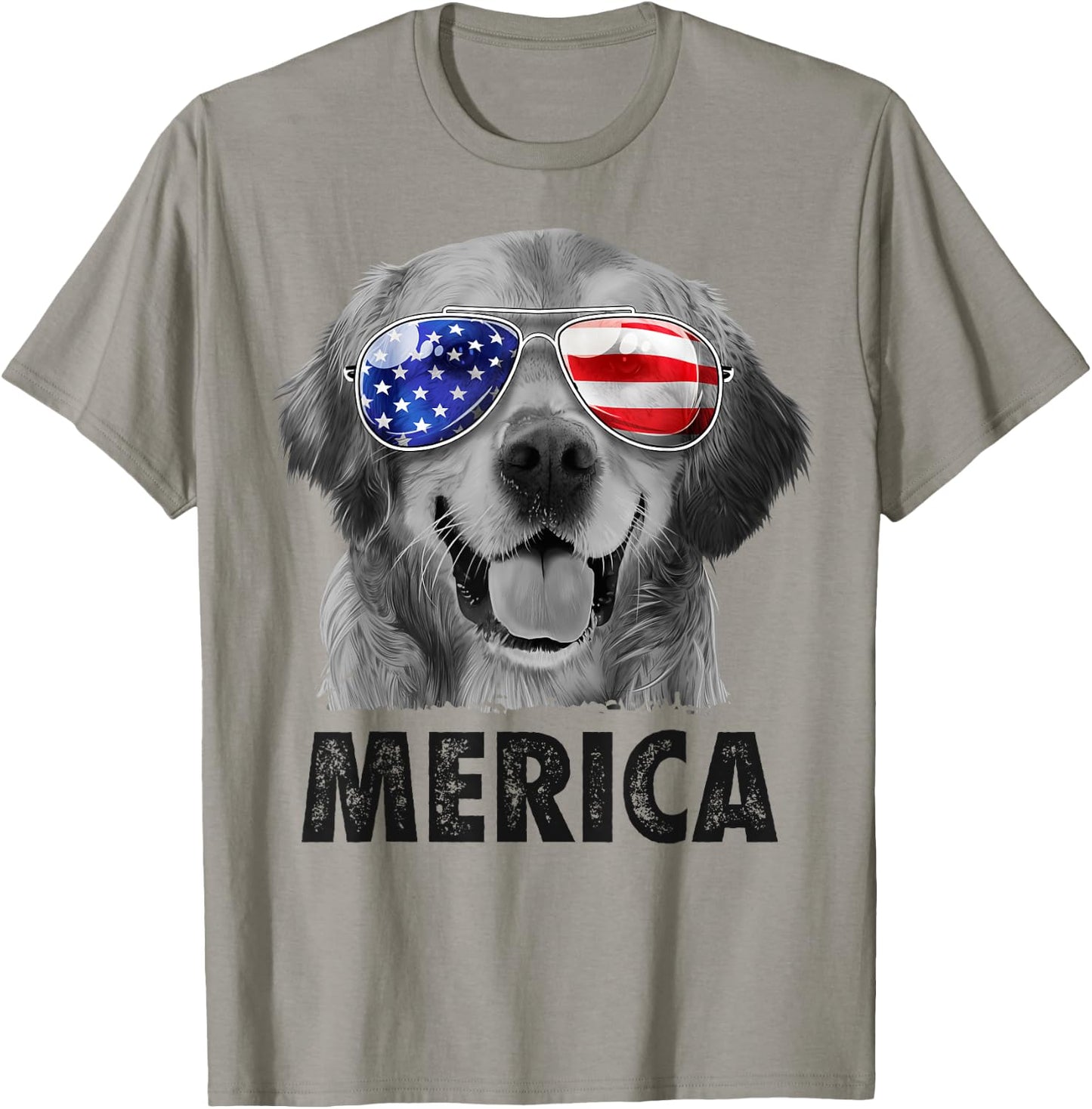Golden Retriever 4th of July Merica American Flag Sunglasses T-Shirt - T-Shirt | Sand