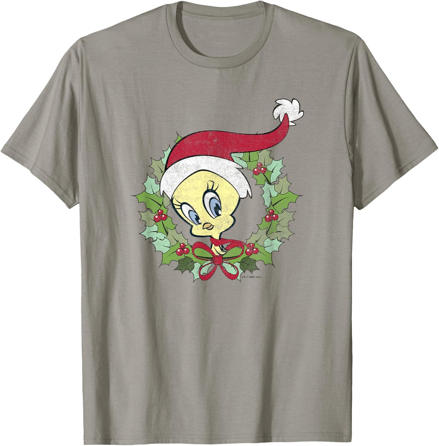 Looney Tunes Tweety Bird Christmas Wreath Santa Hat T-Shirt - T-Shirt | Sand