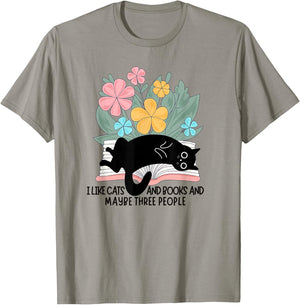 Funny Cat Meme I Like Cats And Books And Maybe Three People T-Shirt - T-Shirt | Sand