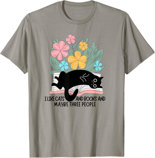 Funny Cat Meme I Like Cats And Books And Maybe Three People T-Shirt - T-Shirt | Sand
