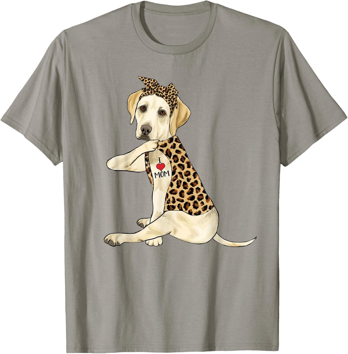 Labrador Lover I Love Mom Tattoo Leopard Mother's Day T-Shirt - T-Shirt | Sand