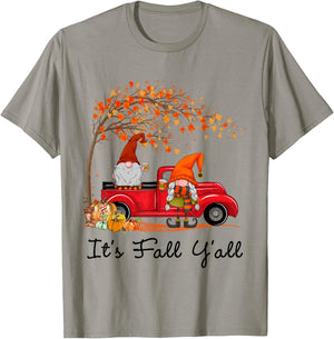 It's Fall Y'all Cute Gnomes Pumpkin Autumn Tree Fall Leaves T-Shirt - T-Shirt | Sand