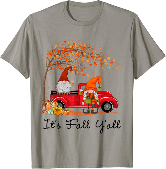 It's Fall Y'all Cute Gnomes Pumpkin Autumn Tree Fall Leaves T-Shirt - T-Shirt | Sand