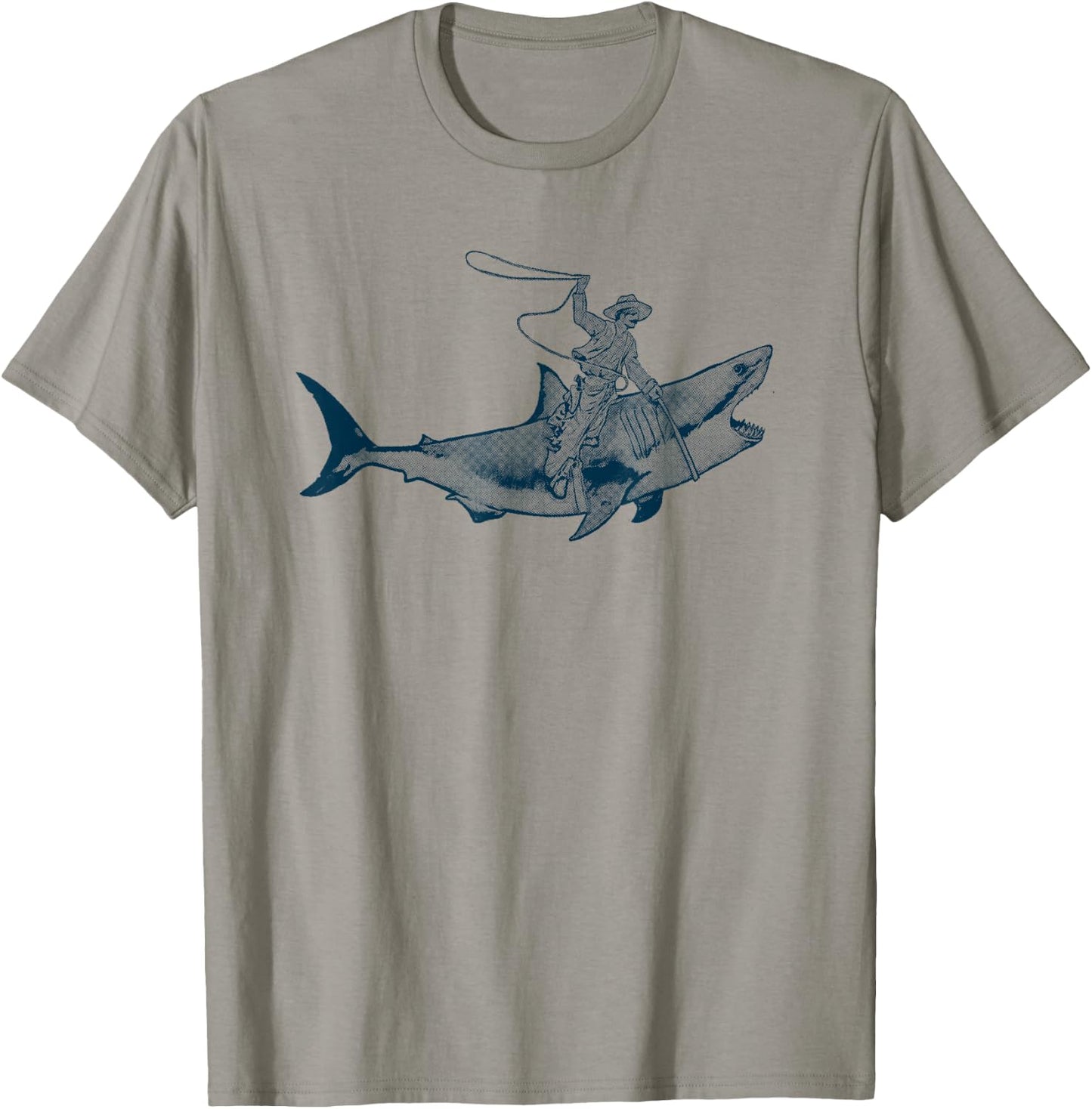 Shark Lover Rodeo Cowboy Riding Great White Vintage Funny T-Shirt - T-Shirt | Sand