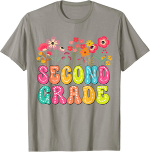 2nd Second Grade Teacher Back To School Floral Outfits T-Shirt - T-Shirt | Sand