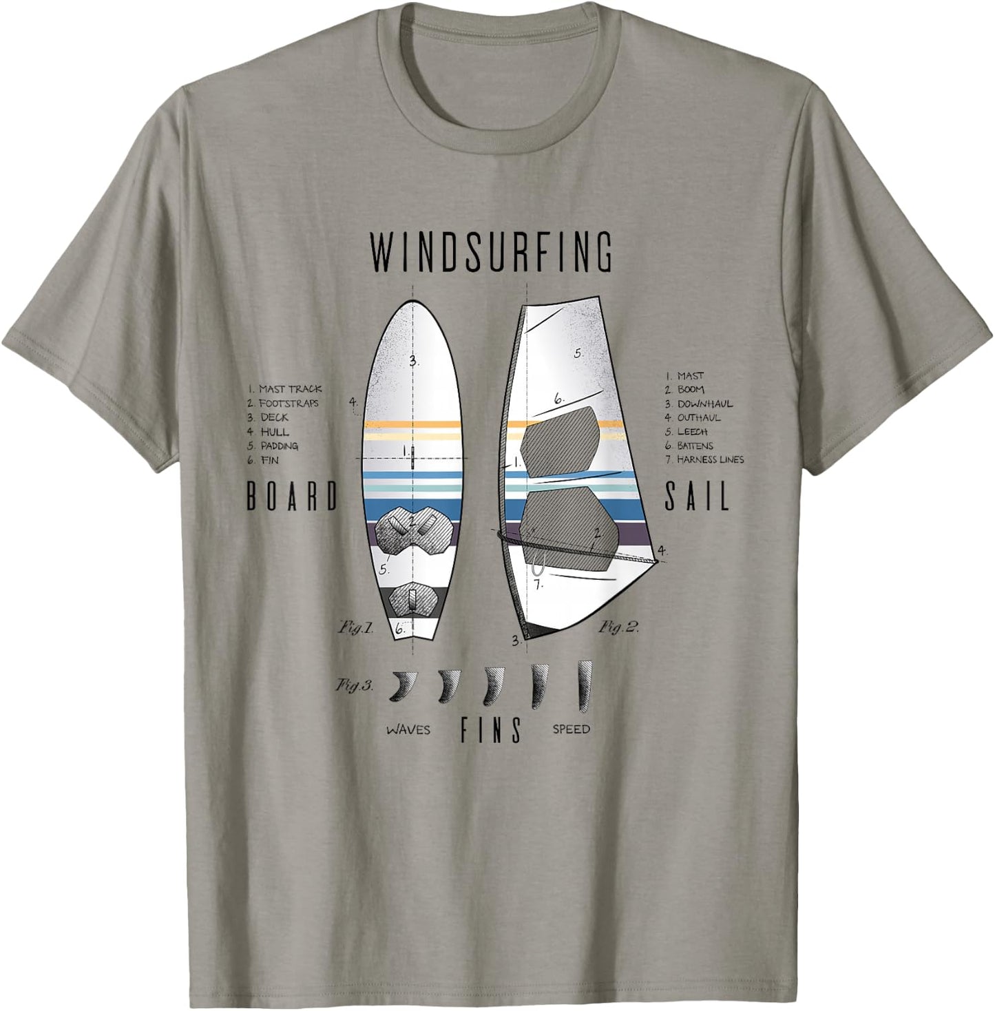 Windsurfing Equipment Gear Board Sail Fins Lexicon Legend T-Shirt - T-Shirt | Sand