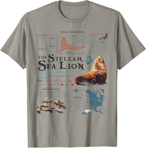 Vintage Stellar Sea Lion Anatomy Retro 90s Marine Biology T-Shirt - T-Shirt | Sand