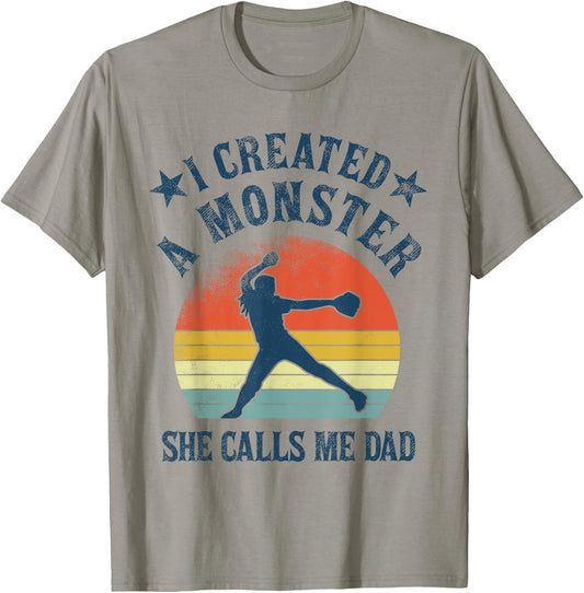 Proud Softball Dad - I created a monster she calls me dad T-Shirt - T-Shirt | Sand